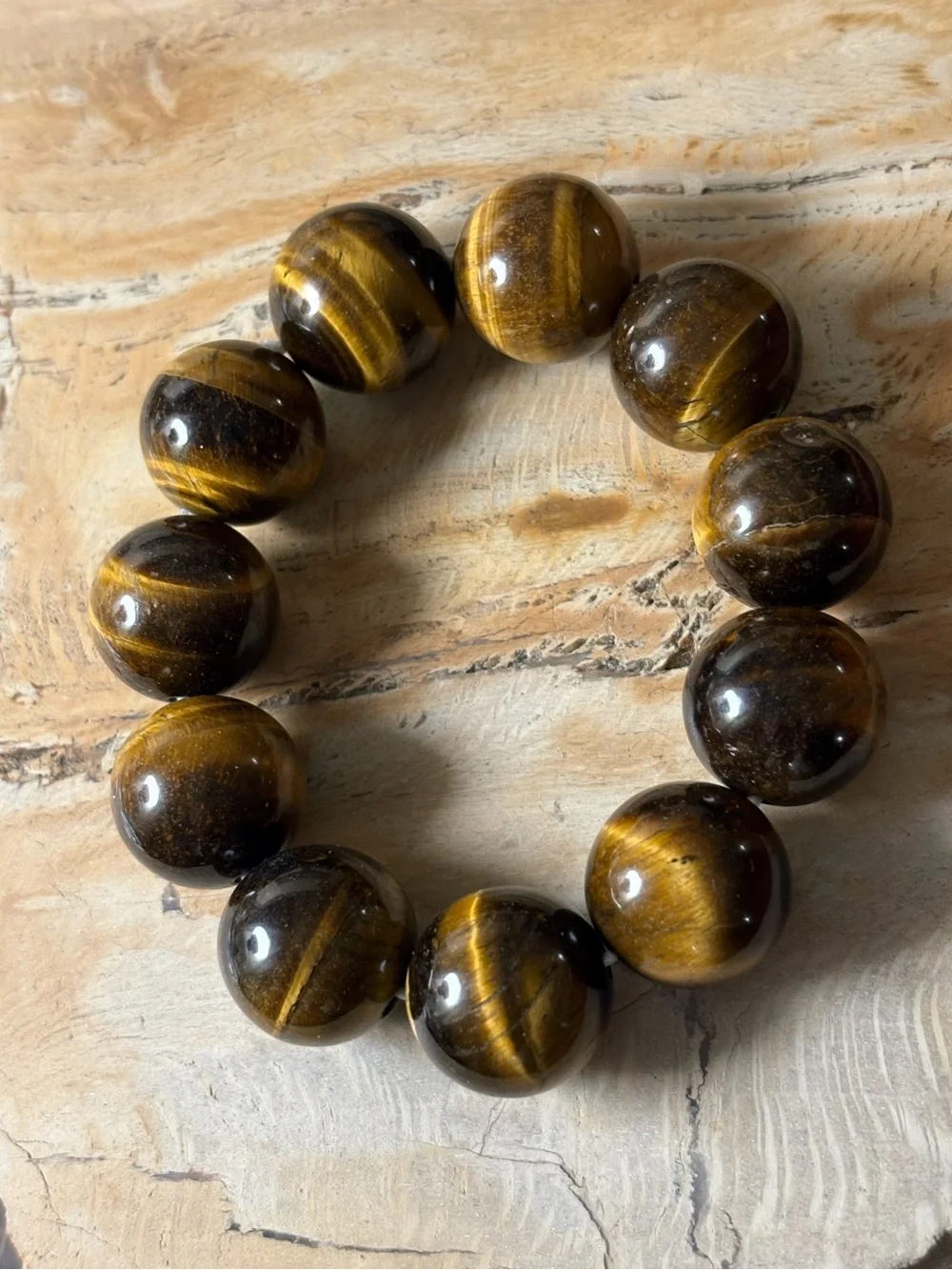 Large Tiger Eye Beaded Stretch Bracelet